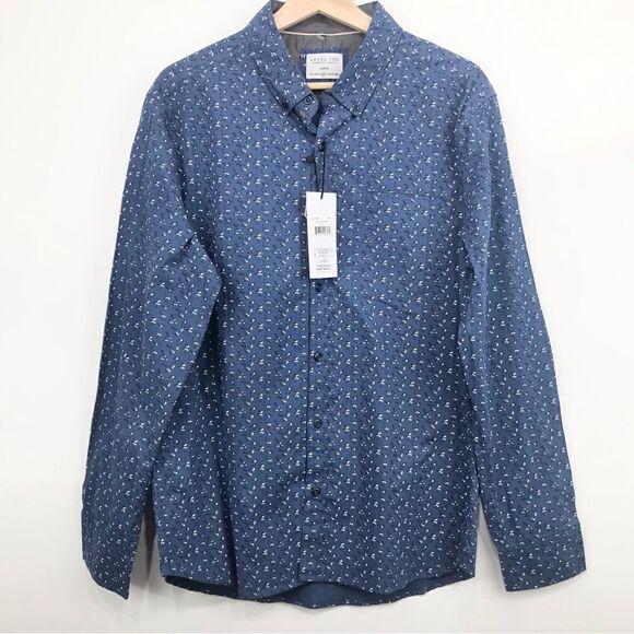 Level Ten NEW Blue Floral Button Down Long Sleeve Shirt - Picture 1 of 10
